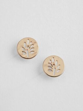 NWT J. Jill Gold Tone Leaf Circle Stud Earrings Matte Hammered Disk Jewelry